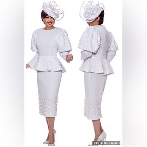 NWT Dorinda Clark Cole DCC White Pearl Scuba Church Formal 2PC Dress Suit 14